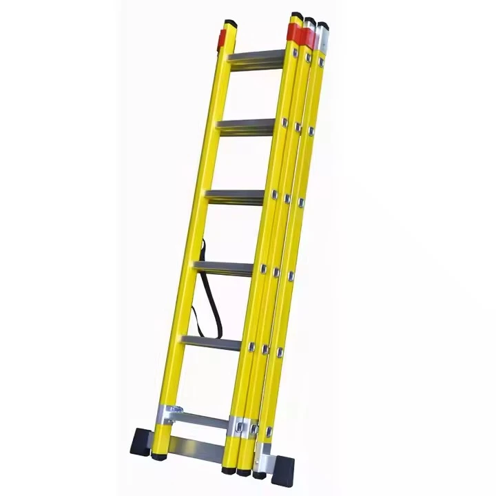 EN131 Standard Fiberglass Extension Ladder With Aluminum Step Ladders FRP 3 Sections Ladder