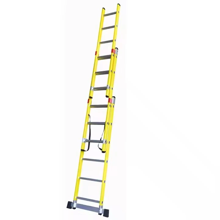 EN131 Standard Fiberglass Extension Ladder With Aluminum Step Ladders FRP 3 Sections Ladder